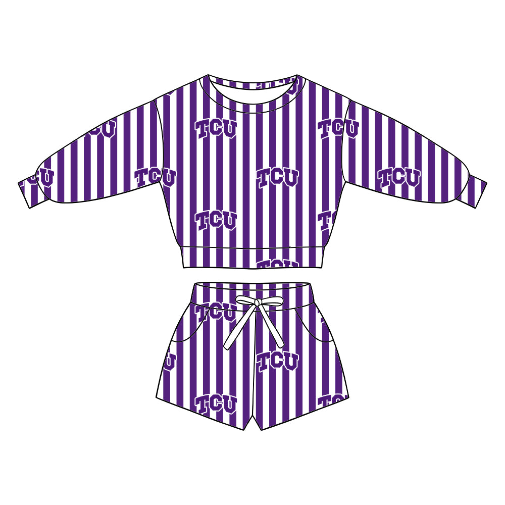 ( Moq 5 ) Baby Girls Kids Long Sleeves Shirt Pockets Shorts Team Set Clothes
