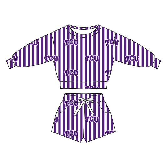 ( Moq 5 ) Baby Girls Kids Long Sleeves Shirt Pockets Shorts Team Set Clothes