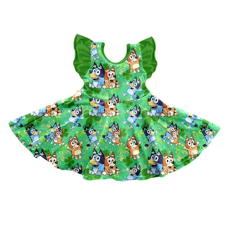 Baby Girl Short Sleeves St. Patrick Dog Knee Length Green Dress Moq 5