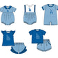 ( Moq 5 Each Style ) Baby Boys Girls Kids Blue Stripes Team Sibling Rompers Sets