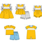 ( Moq 5 ) Baby Girls Kids Short Sleeves Bows Team Yellow Bubble Romper