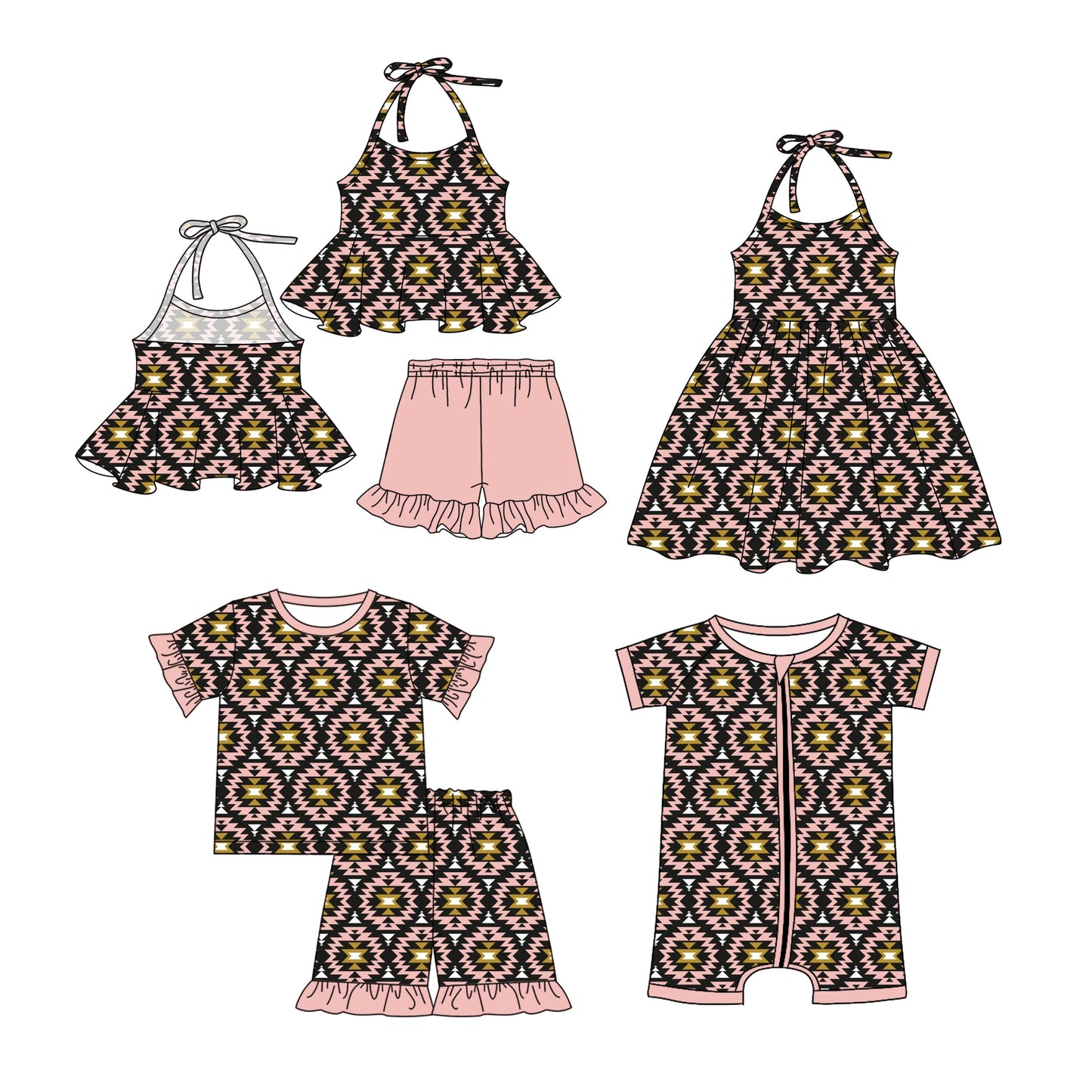 Baby Girl Western Aztec Sibling Dress Romper Set ( Moq 5 Each Style ) 1.4