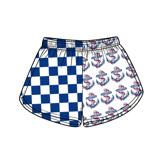 ( Moq 5 ) Baby Girls Kids Blue Checked Team Shorts Summer Clothes