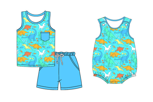 ( Moq 5 Each Style ) Baby Boy Sleeveless Dinosaurs Sibling Romper Set 4.19