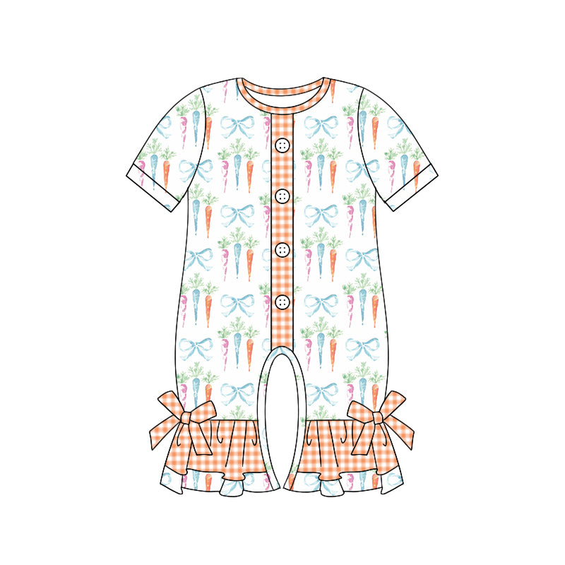 Baby Girl Short Sleeves Carrots Bows Ruffle Romper