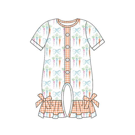 Baby Girl Short Sleeves Carrots Bows Ruffle Romper