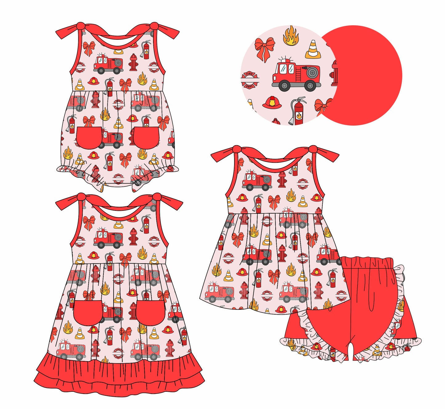 Baby Girl Trucks Bows Sibling Romper Dress Set ( Moq 5 Each Style ) 1.10