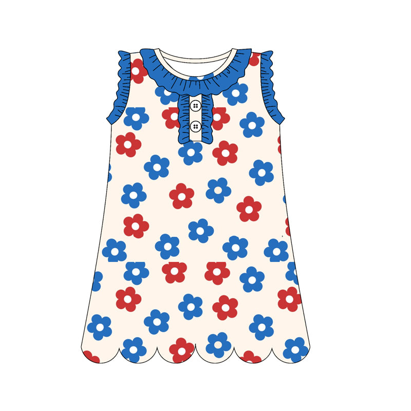 ( Moq 5 Each Style ) Sibling Baby Girls Kids Bows Flags Flower 4th of July Knee Length Dresses