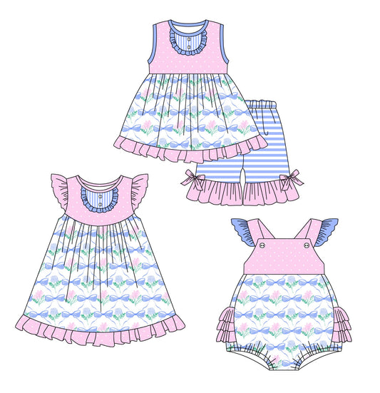 Baby Girl Bows Flower Sibling Romper Dress Set ( Moq 5 Each Style ) 1.21