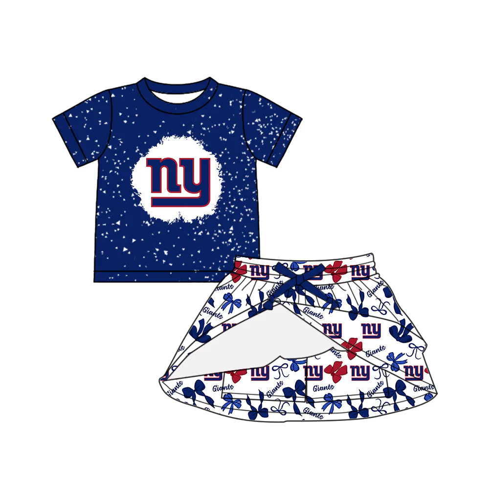 ( Moq 5 each style ) Baby Girl Toddler Team NY Bows Sibling Skort Dress Set 6.4