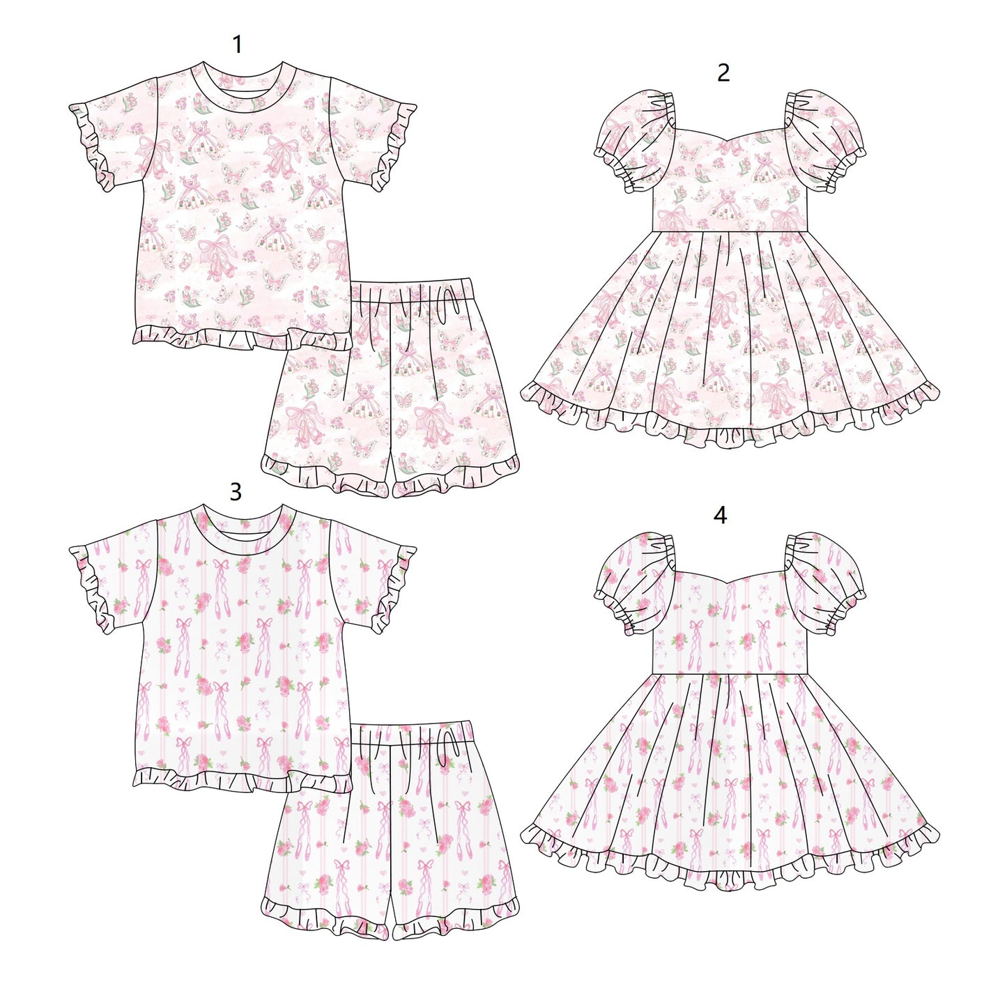 ( Moq 5 Each Style ) Baby Girls Kids Short Sleeves Shoes Bows Sibling Summer Sets Dresses