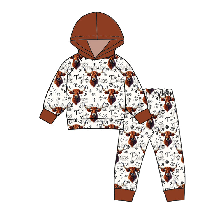 Baby Boy Long Sleeves Western Cow Hoodie Shirt Pants Outfit Set