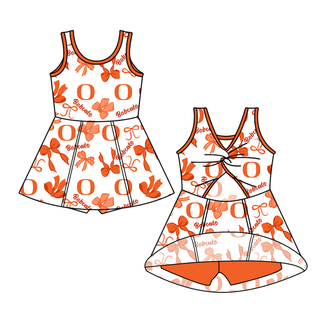 ( Moq 5 Each Style ) Baby Girls Toddler Orange Bows Sibling Team Shorts Dresses Set Clothes