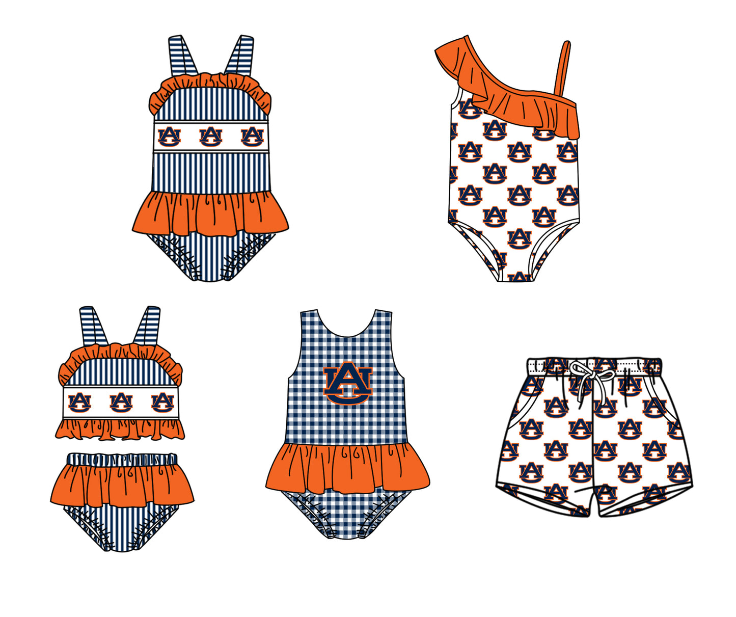 ( Moq 5 Each Style ) Baby Boys Girls Sibling Team Sets Swimsuits Football Clothes