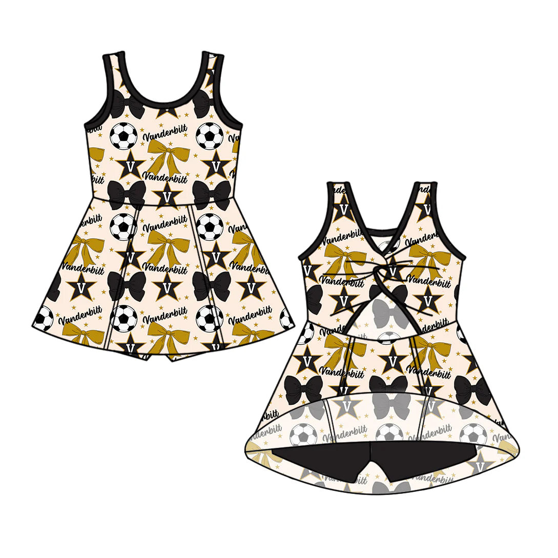 ( Moq 5 each style ) Baby Girl Toddler V Team Bows ‌Soccer‌ Sibling Romper Dress Set 6.14