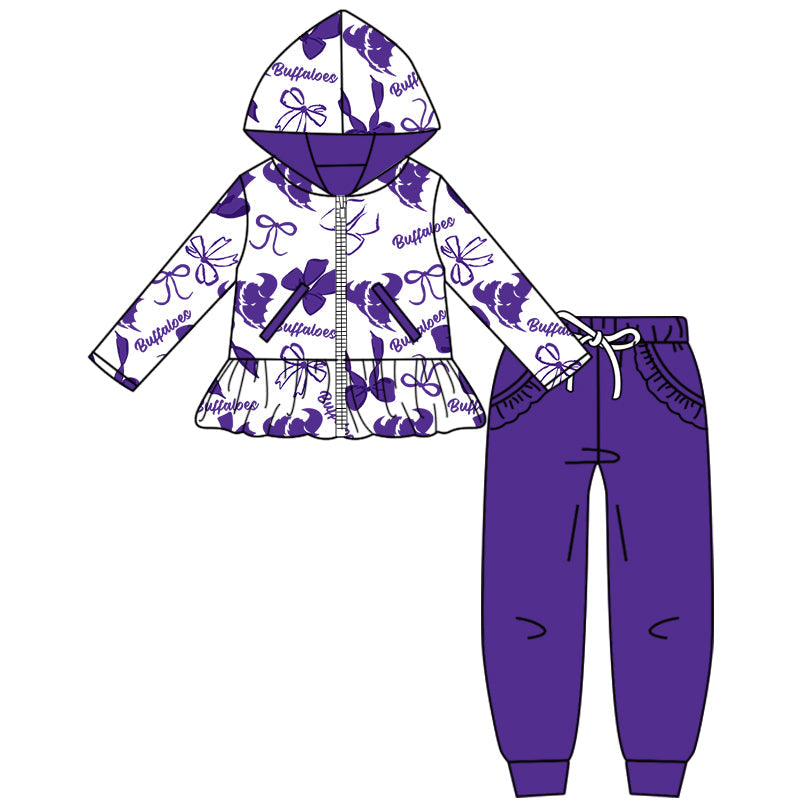 ( Moq 5 each style ) Baby Boy Girl Team Cheer Sibling Shirt Purple Bows Dress Set 8.11