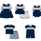 ( Moq 5 ) Baby Girls Toddler Short Sleeves Team Knee Length Navy Dress