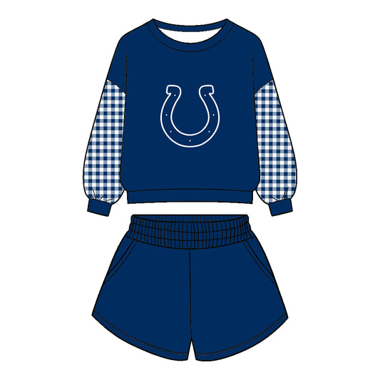 ( Moq 5 ) Baby Girls Kids Long Sleeves Shirt Pockets Shorts Team Set Clothes