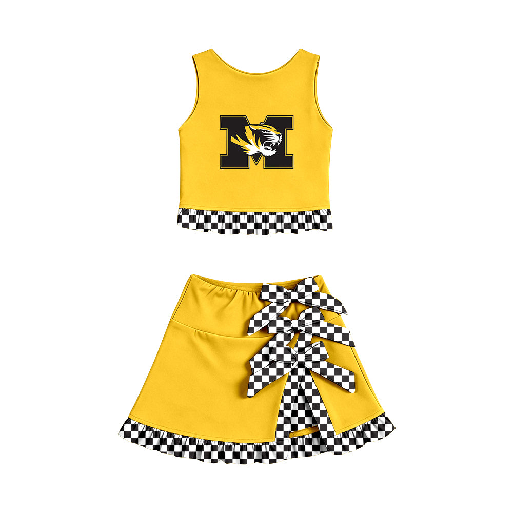 ( Moq 5 ) Baby Girls Kids Sleeveless Vest Bows Skirt Shorts Team Set Cheer Clothes