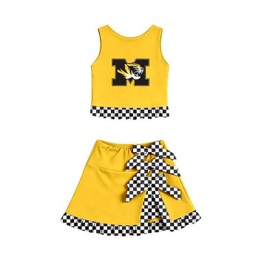 ( Moq 5 ) Baby Girls Kids Sleeveless Vest Bows Skirt Shorts Team Set Cheer Clothes