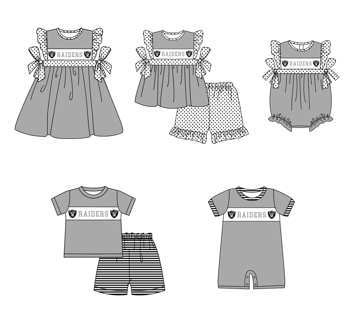 ( Moq 5 ) Baby Girls Kids Short Sleeves Grey Bows Team Bubble Romper