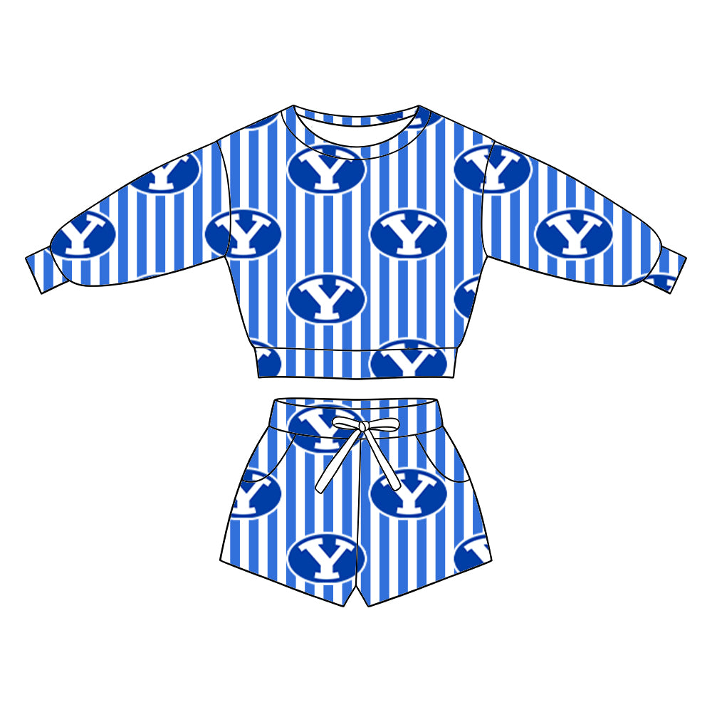 ( Moq 5 ) Baby Girls Kids Long Sleeves Shirt Pockets Shorts Team Set Clothes