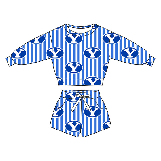 ( Moq 5 ) Baby Girls Kids Long Sleeves Shirt Pockets Shorts Team Set Clothes