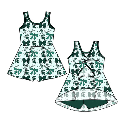 ( Moq 5 each style ) Baby Girl Toddler Team Green Bows Sibling Dress Set 6.26