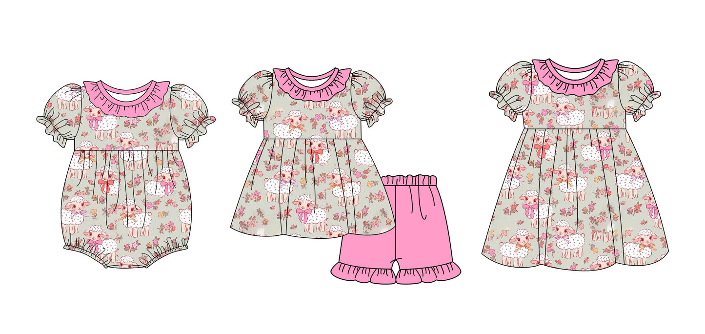 Baby Girl Short Sleeves Sheep Flower Sibling Romper Dress Set ( Moq 5 Each Style ) 12.18