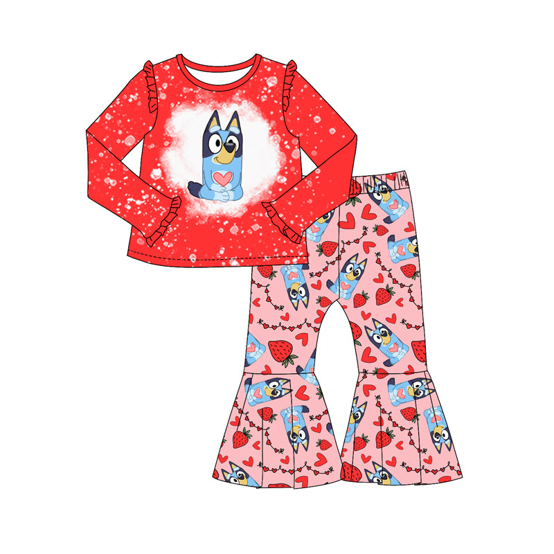 Baby Girl Toddler Valentine Red Dog Shirt Hearts Strawberry Pants Set