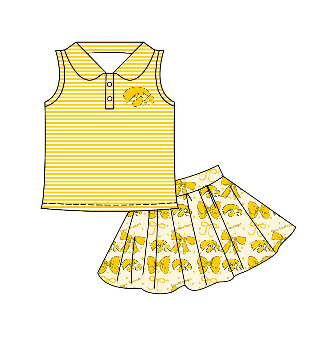( Moq 5 each style ) Baby Girl Toddler Team Yellow Bows Sibling Dress Set