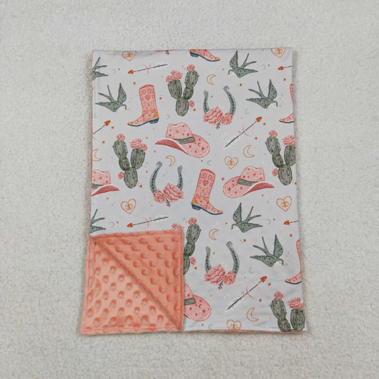 Baby Kids Toddler Western Boots Cactus Minky Blanket RTS