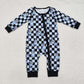 Baby Boy Infant Long Sleeves Dogs Checkered Zipper Romper