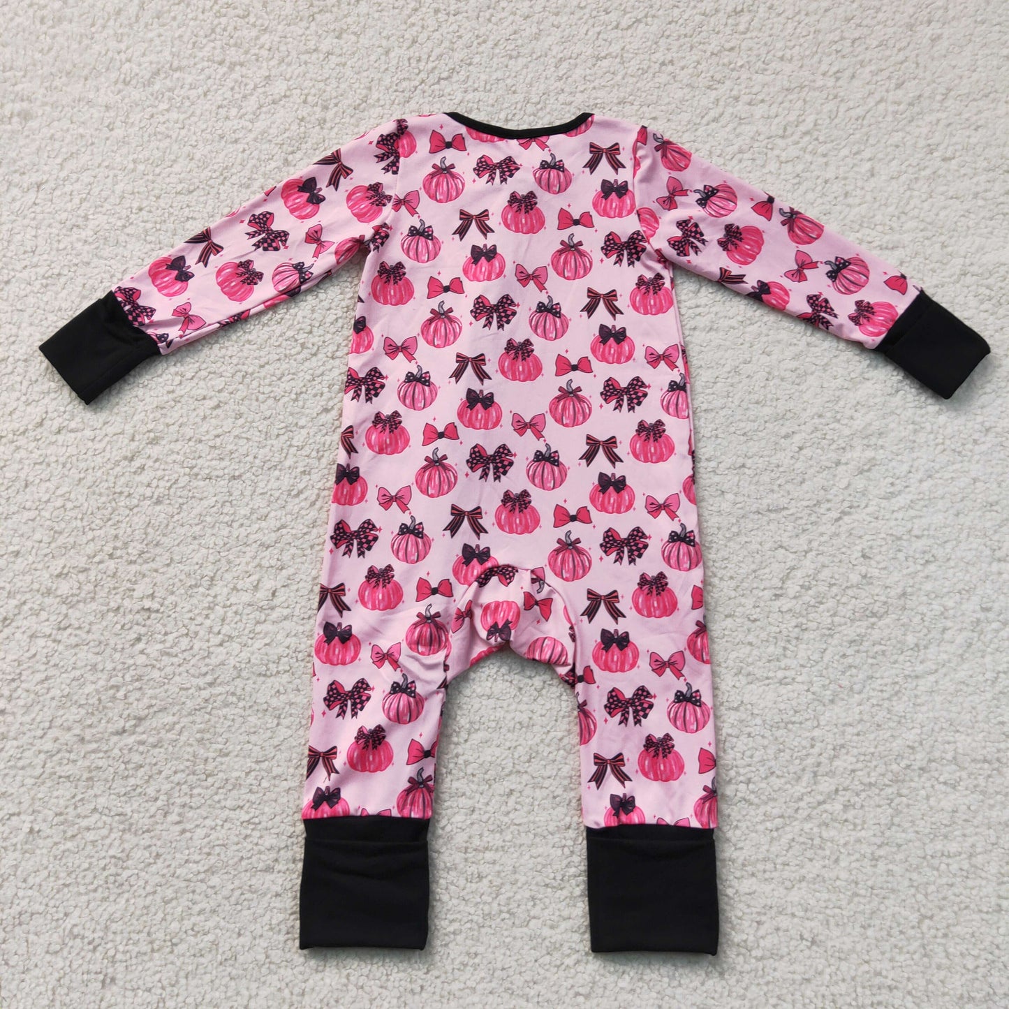 Baby Girls Infant Pumpkins Bows Zipper Footie Sleeper Romper Fall Clothes RTS