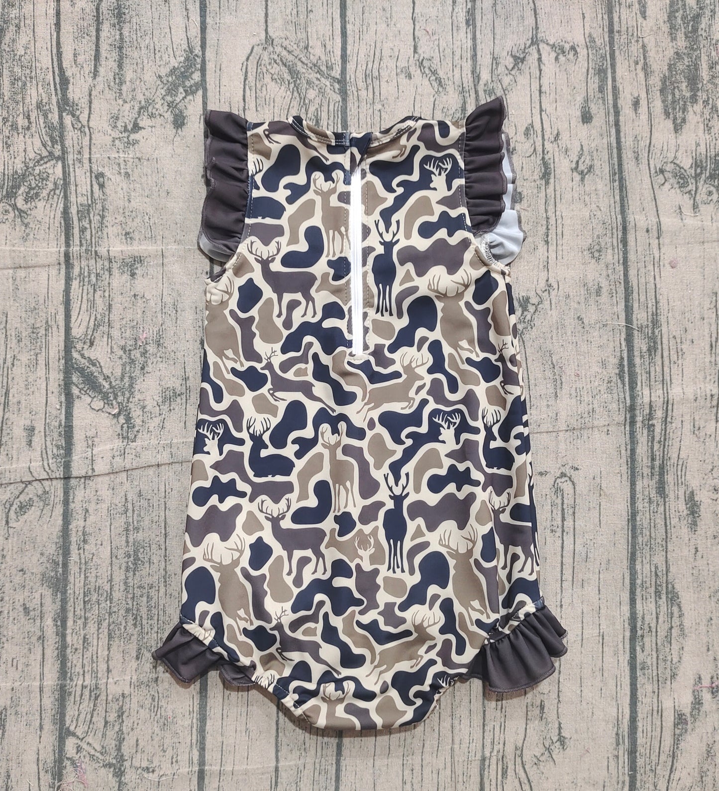 ( No moq ) Preorder Baby Girls Deer Camo Ruffle One-piece Swimsuit