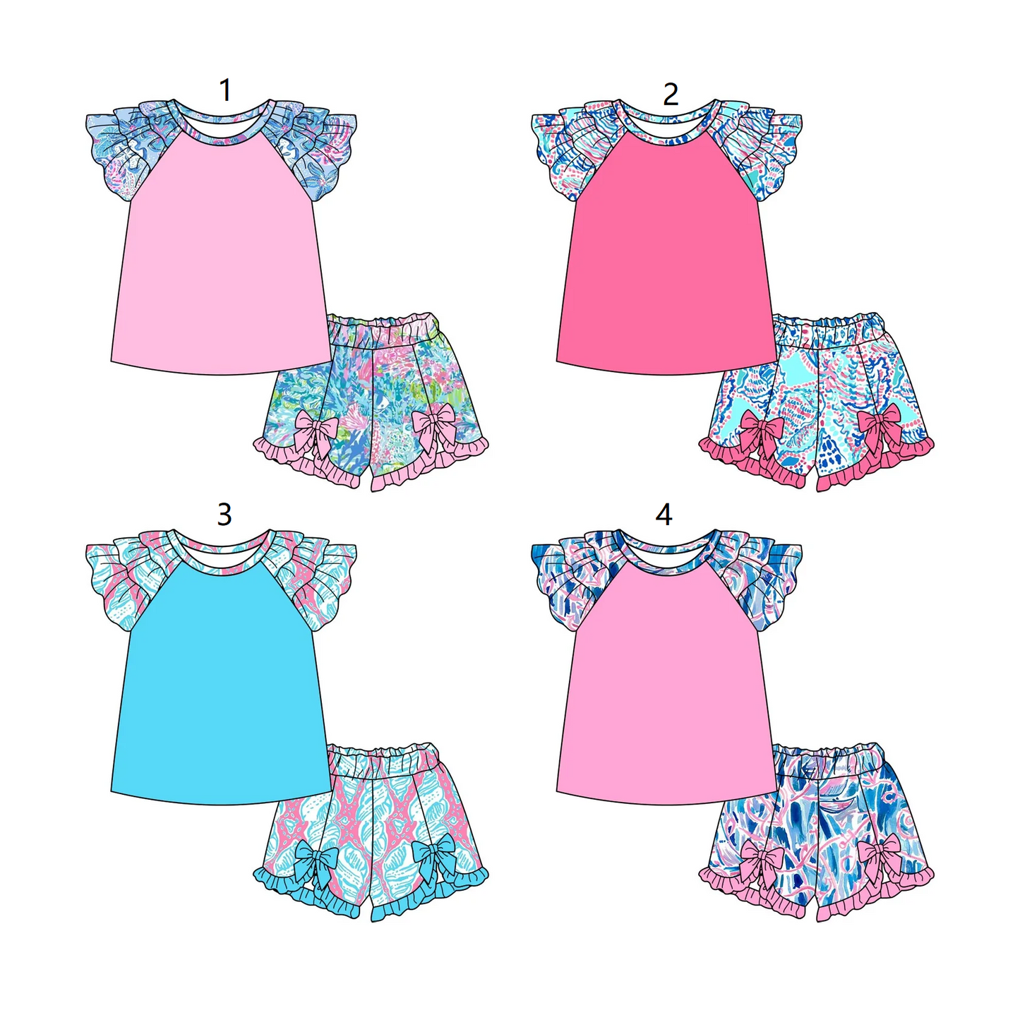 Baby Girl Short Sleeves Flower Ruffle Bows Sibling Set ( Moq 5 Each Style ) 2.12