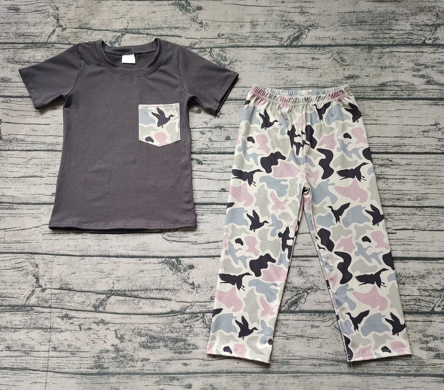 Baby Boy Pocket Cotton Shirt Ducks Camo Pants Set