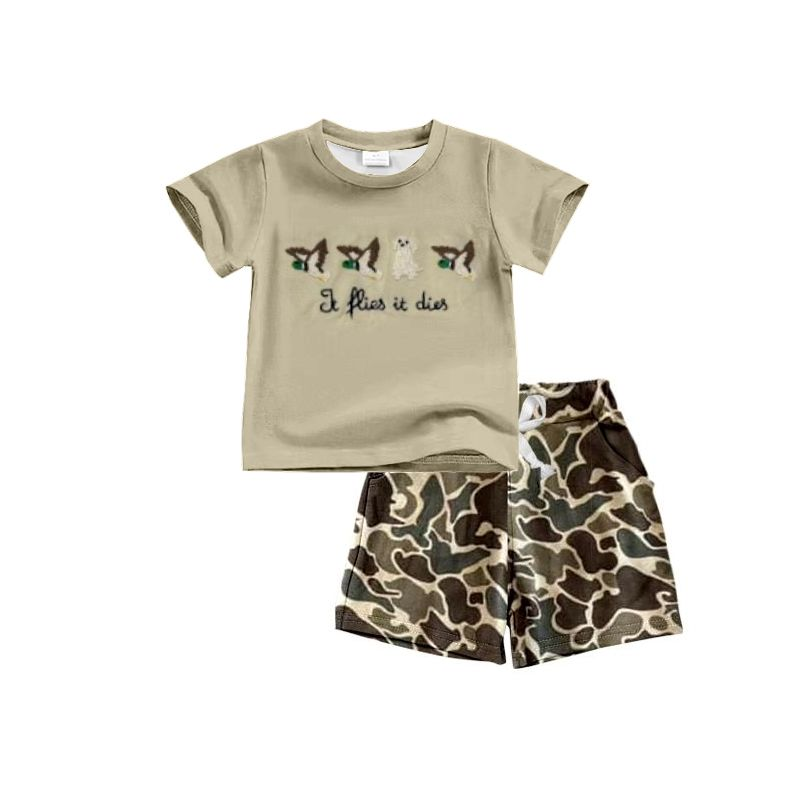 Moq 3 Pre-order BSSO0711 Baby Boy Short Sleeves Dog Ducks Shirt Camo Shorts Set