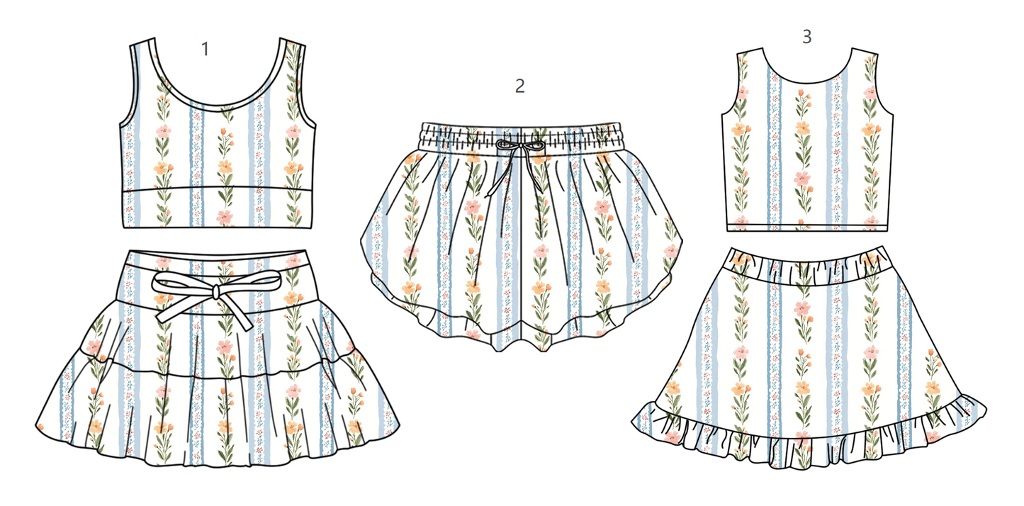 ( Moq 5 Each Style ) Baby Girls Kids Flower Stripes Sibling Shorts Sets Clothes