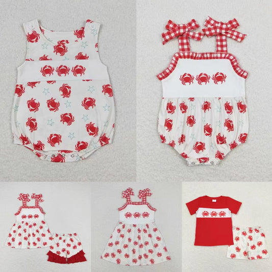 Baby Boy Girl Crabs Sibling Ruffle Shorts Rompers Clothes Sets