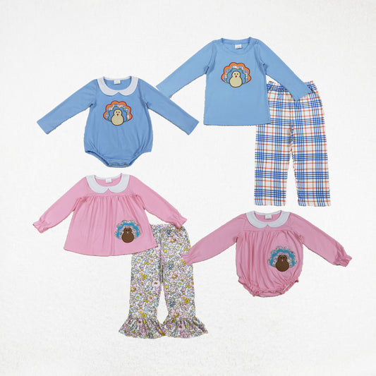 Baby Boy Girl Long Sleeves Embroidery turkey Sibling Romper Set Thanksgiving Clothes RTS
