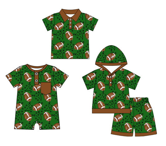 Baby Boy Short Sleeves Sibling Football Green Romper Clothes Set ( Moq 5 Each Design )11.26
