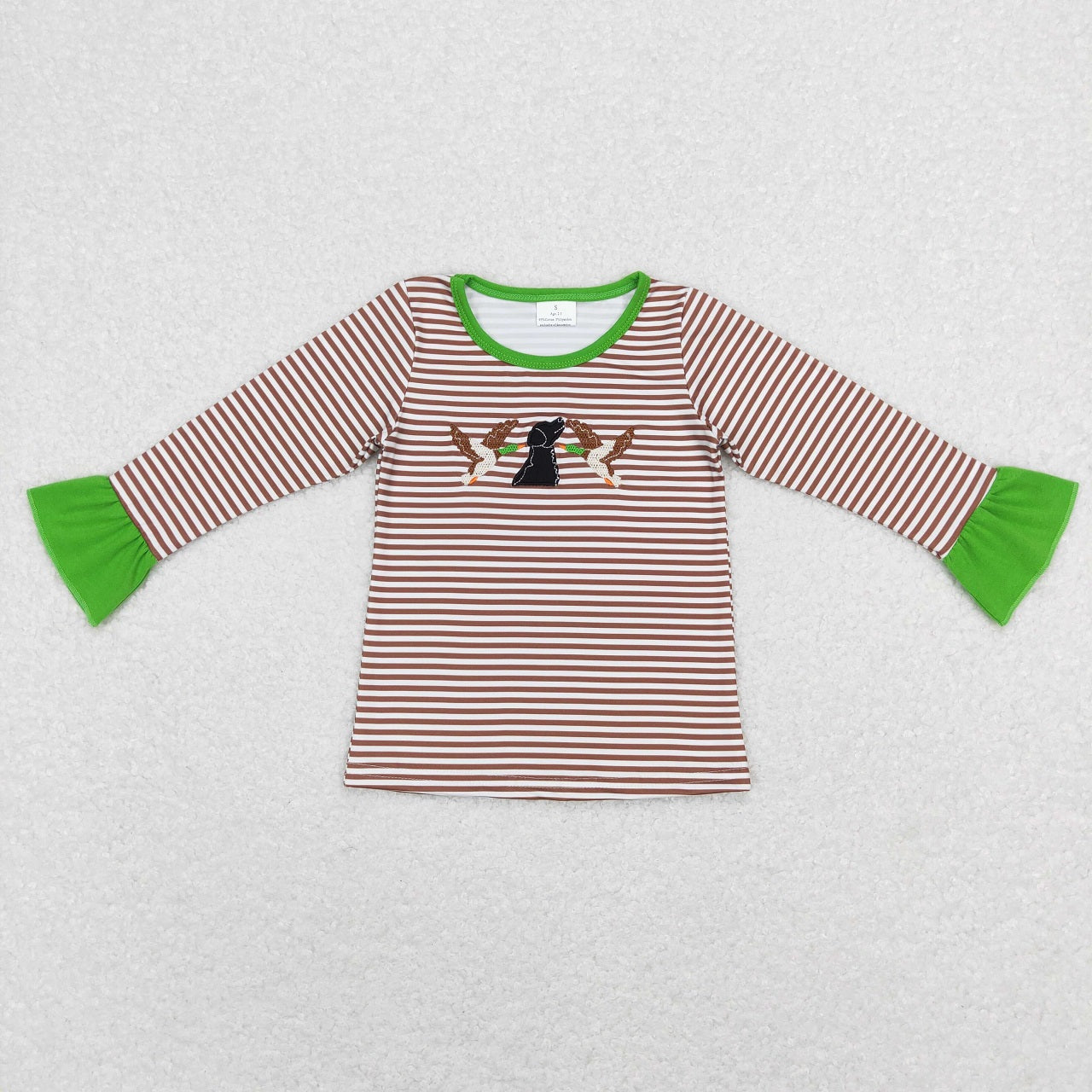 BT0419 Baby Boy Long Sleeves Embroidery Duck Dog Stripes Tops Shirt