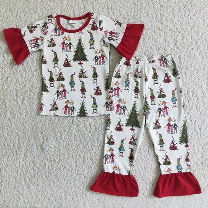 Promotion E2-2 Baby Boy Short Sleeves Christmas Face Pajamas Set