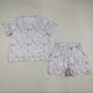 Sibling Baby Girls Adult Women Short Sleeves Purple Flower Shirts Shorts Scallop Sets Summer Clothes RTS