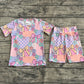 Baby Girl Short Sleeves Flower Checked Shirt Shorts Set RTS