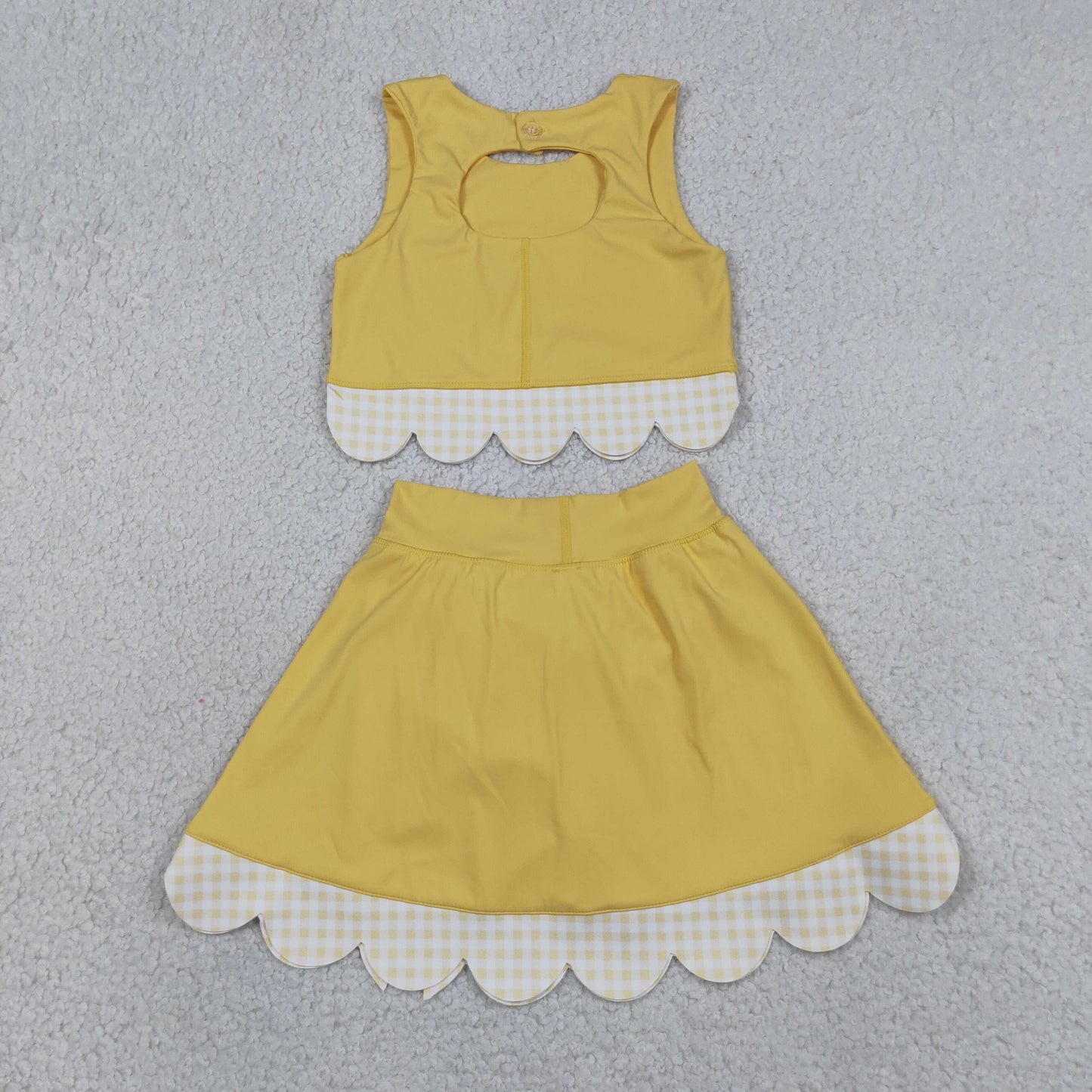Baby Girls Yellow Sleeveless Tops Bows Skirt Shorts Yoga Clothes Set RTS