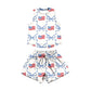 ( Moq 5 ) Preorder Baby Girls Kids Sleeveless Tops Bows Flags Shorts Set 4th of July Clothes