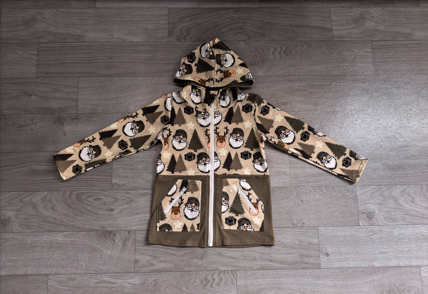 ( No moq ) Preorder Baby Boy Long Sleeves Santa Deer Christmas Pockets Hoodie Zipper Coat Tops