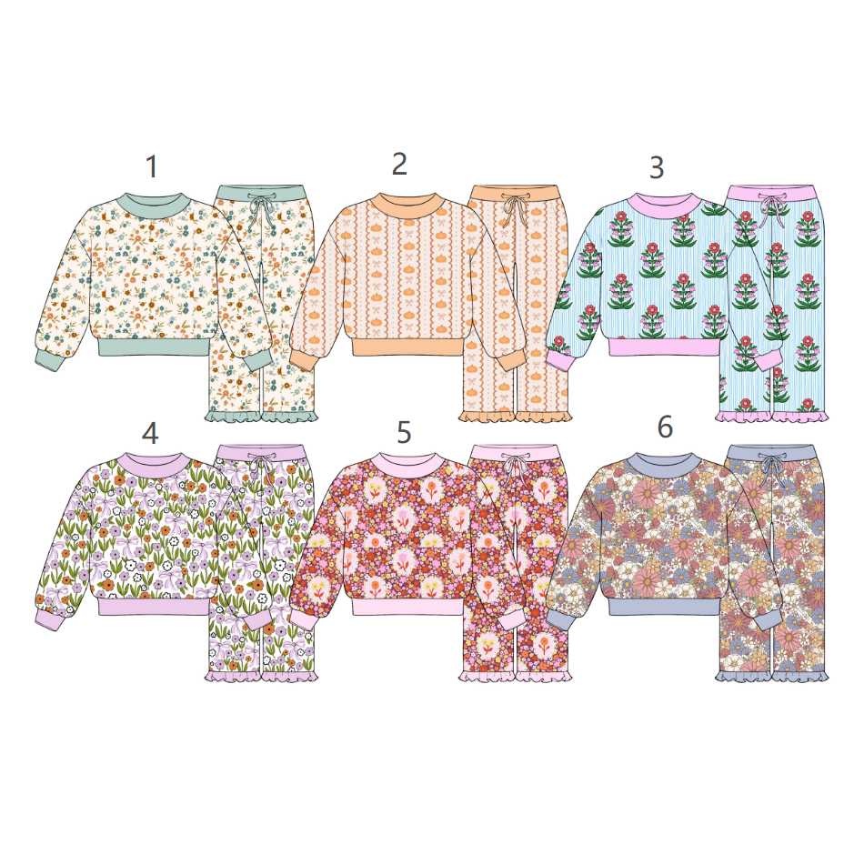 ( Moq 5 Each Style ) Sibling Baby Girls Kids Long Sleeves Flower Shirts Pants Sets Fall Clothes